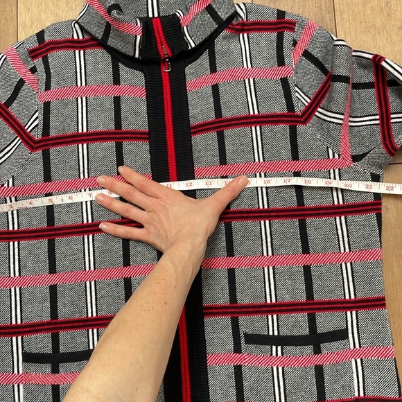Alison Sheri plaid checkered cardigan jacket zip up L red white black collar - Picture 11 of 14